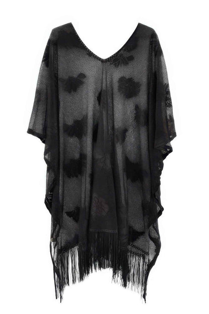 Floral Lace Poncho With Tassel