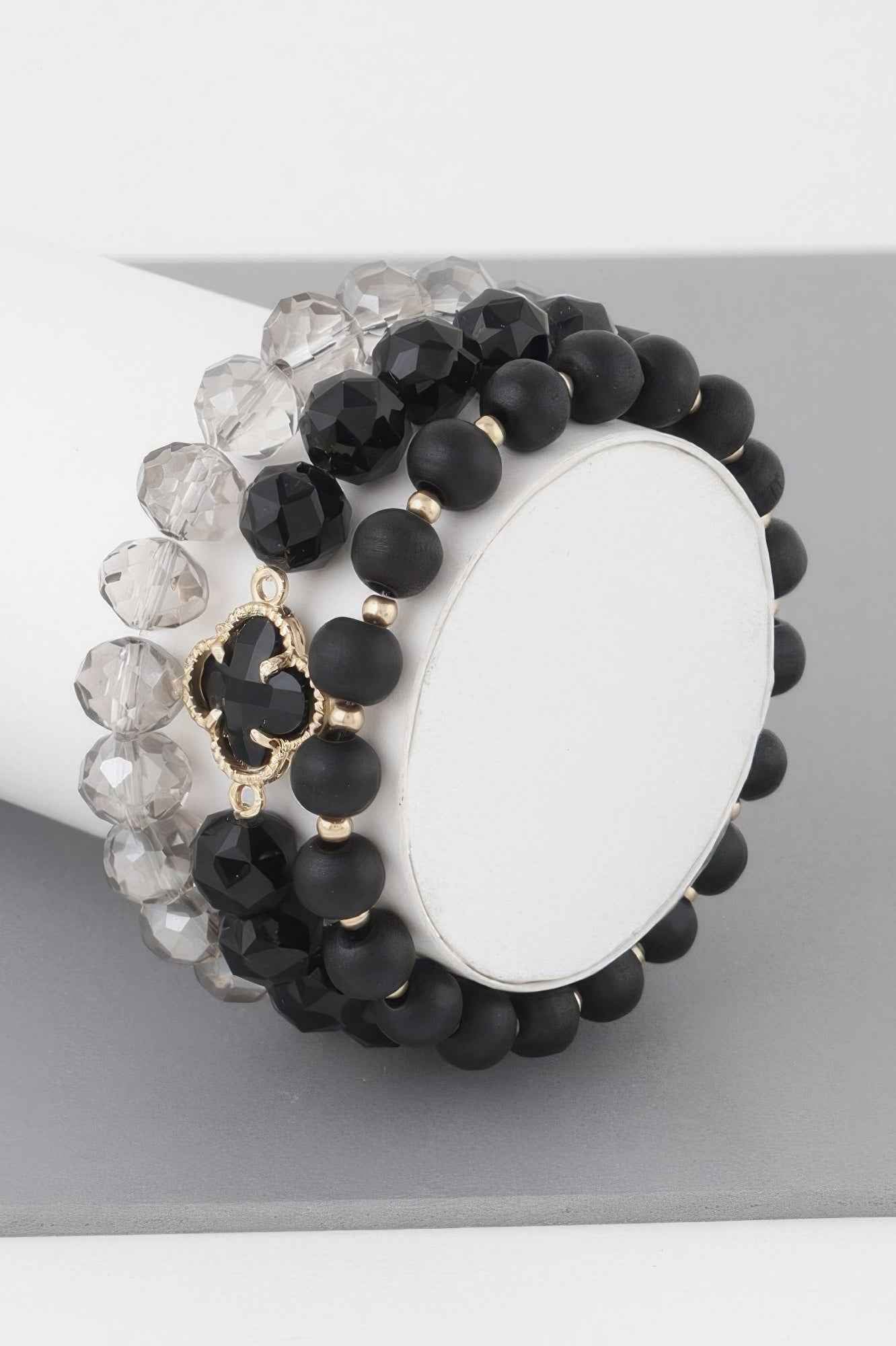 Triple Crystal Clover Bead Bracelet