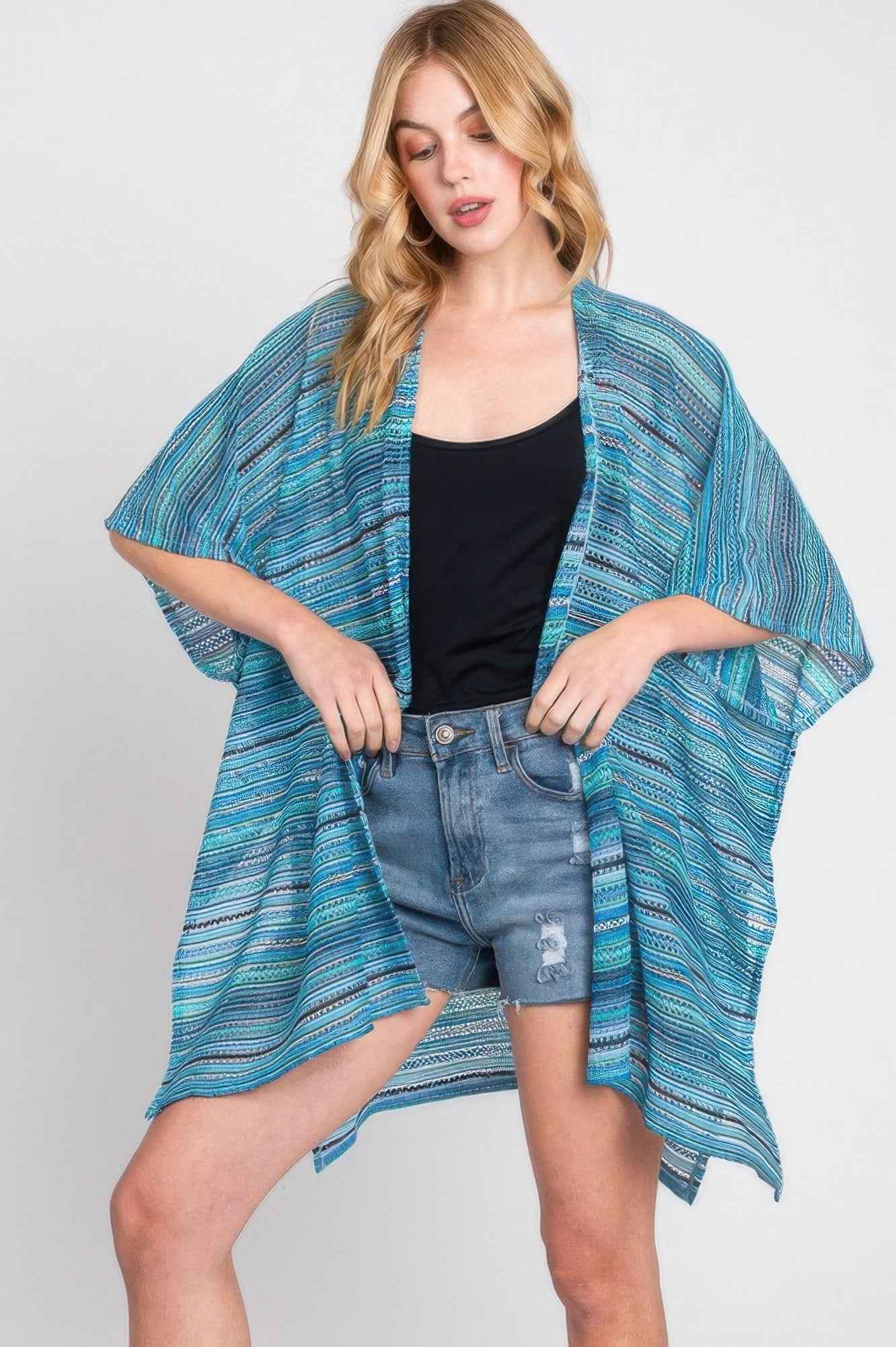 Multi Color Stripe Crochet Open Front Cover-up