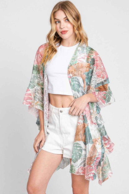 Ruffle Lined Tropical Leaves Print Open Frontcover