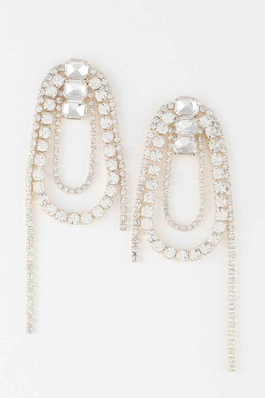 Oval Rhinestone Fringe Earrings