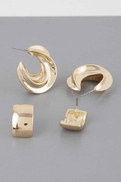 Two Pair Mini C Hoop Earrings Set