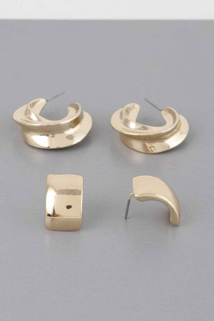 Two Pair Mini C Hoop Earrings Set