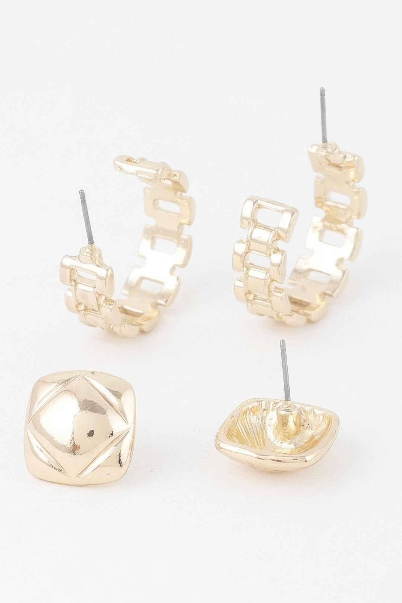 Gold Link Cuff Earrings Set
