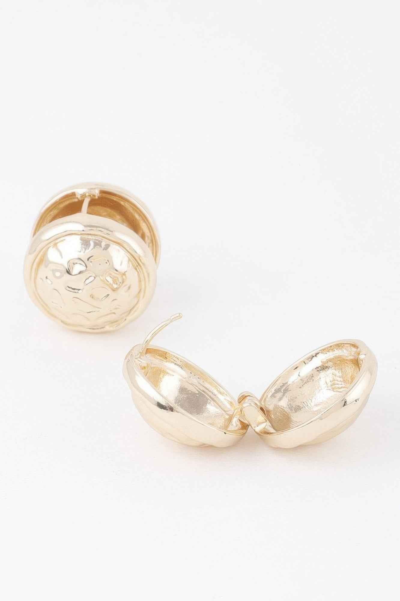 Gold Circle Pleated Button Clip On Earrings