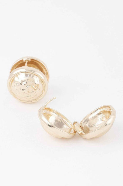Gold Circle Pleated Button Clip On Earrings