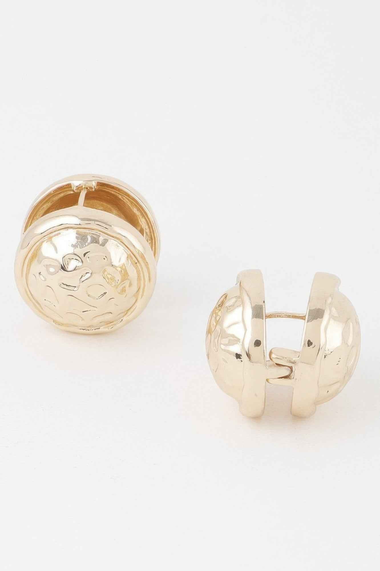 Gold Circle Pleated Button Clip On Earrings