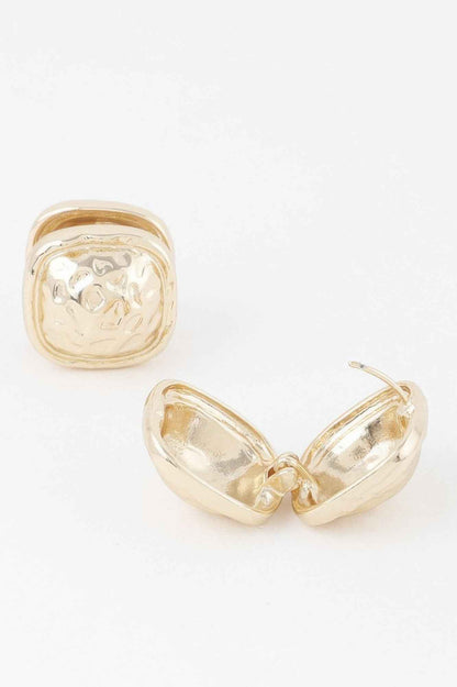 Gold Square Pleated Button Clip On Earrings