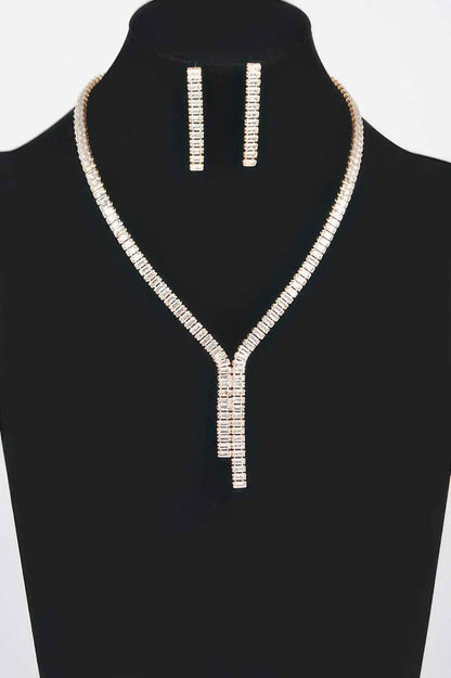 Rhinestone Earring And Necklace Set