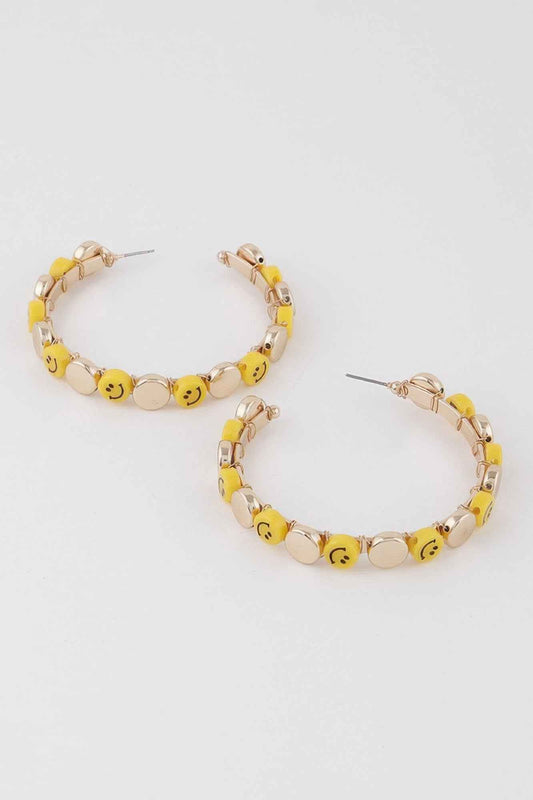 Smiley Face Charm Hoop Earrings