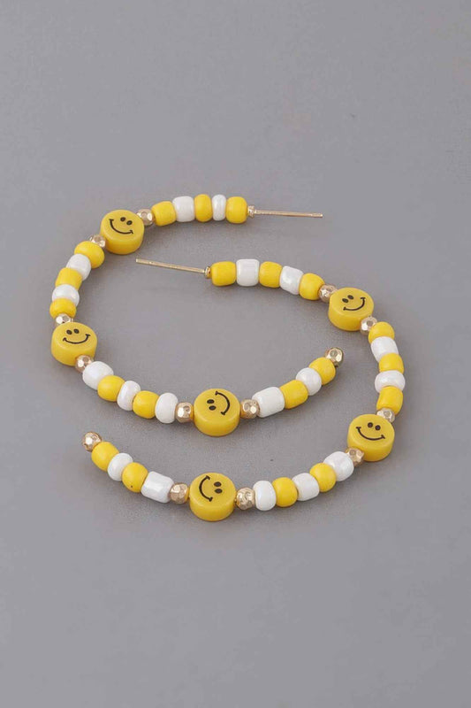 Beaded Smiley Face Hoop Earrings