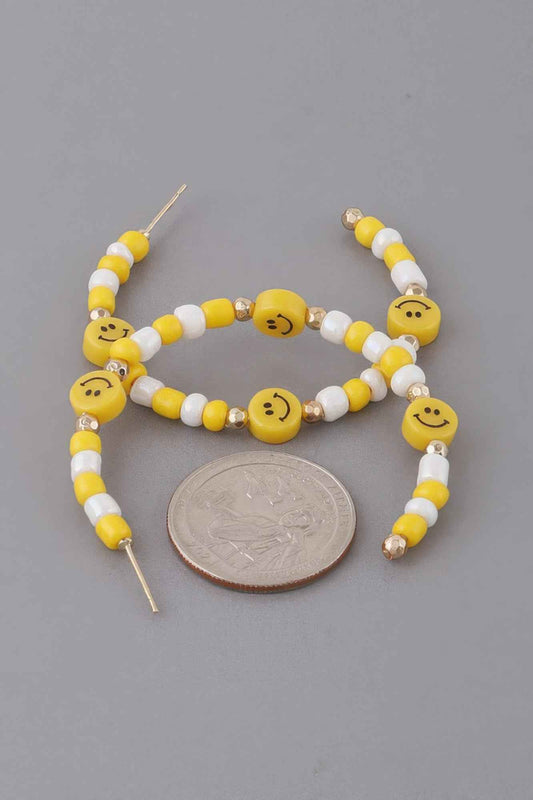 Beaded Smiley Face Hoop Earrings