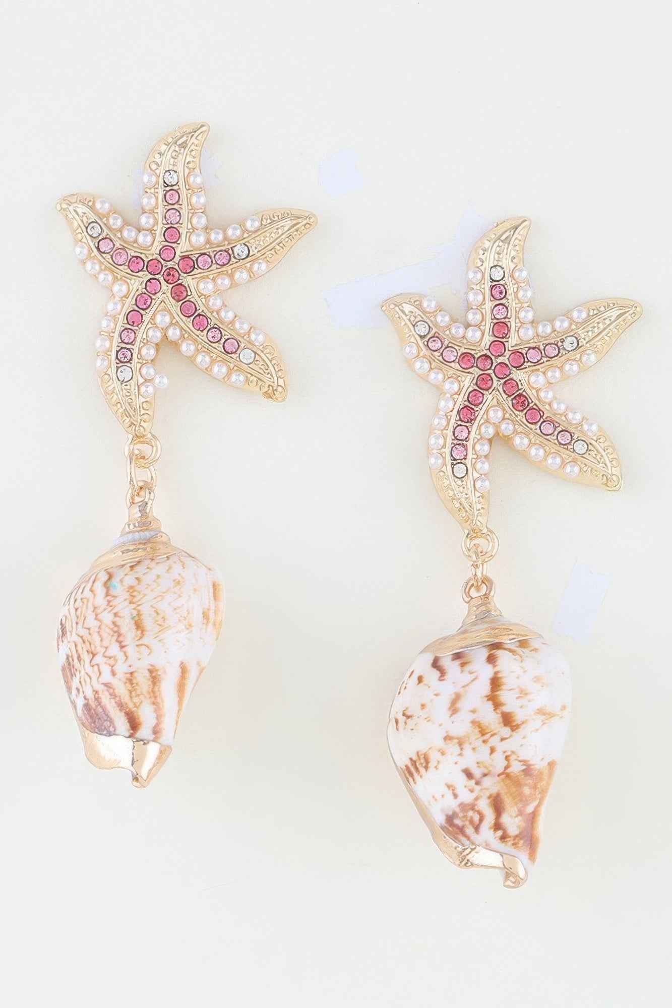 Bejeweled Starfish Shell Earrings