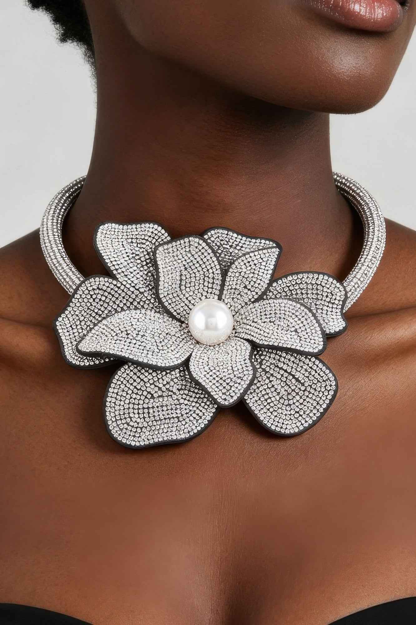 Bejeweled Blooming Flower Choker Necklace