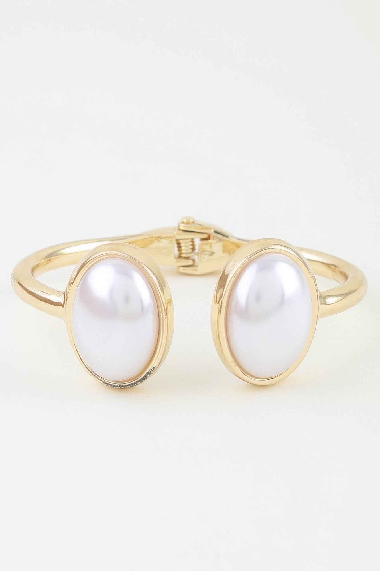 Polished Pearl Stone Open Cuff Bracelet