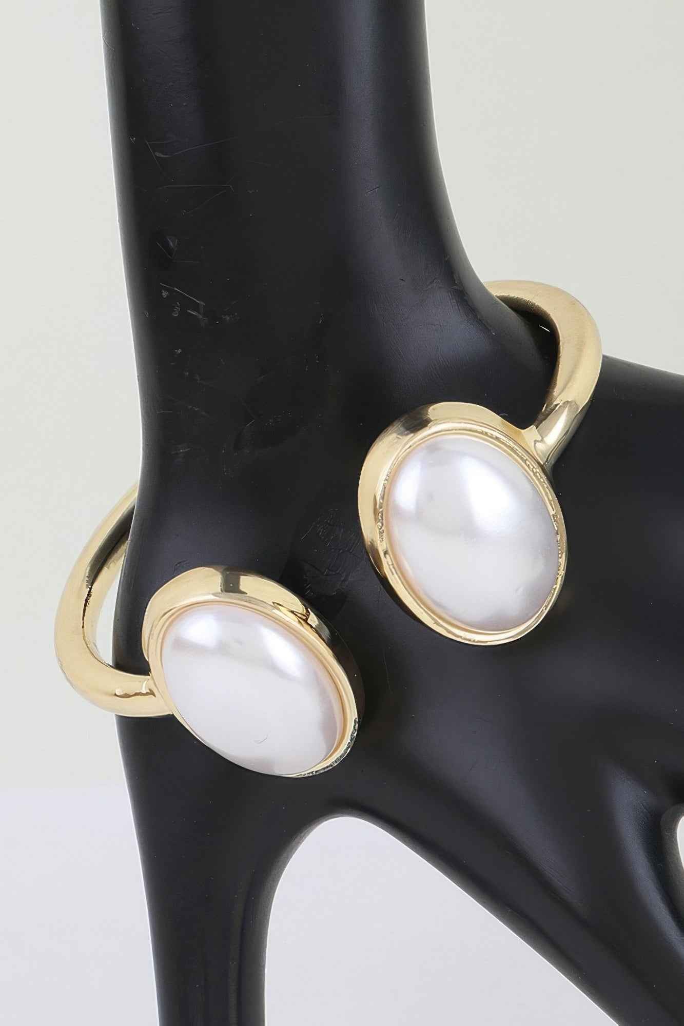 Polished Pearl Stone Open Cuff Bracelet