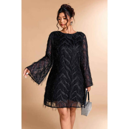 Plus Size Sequin Fringe Lace Short Dress