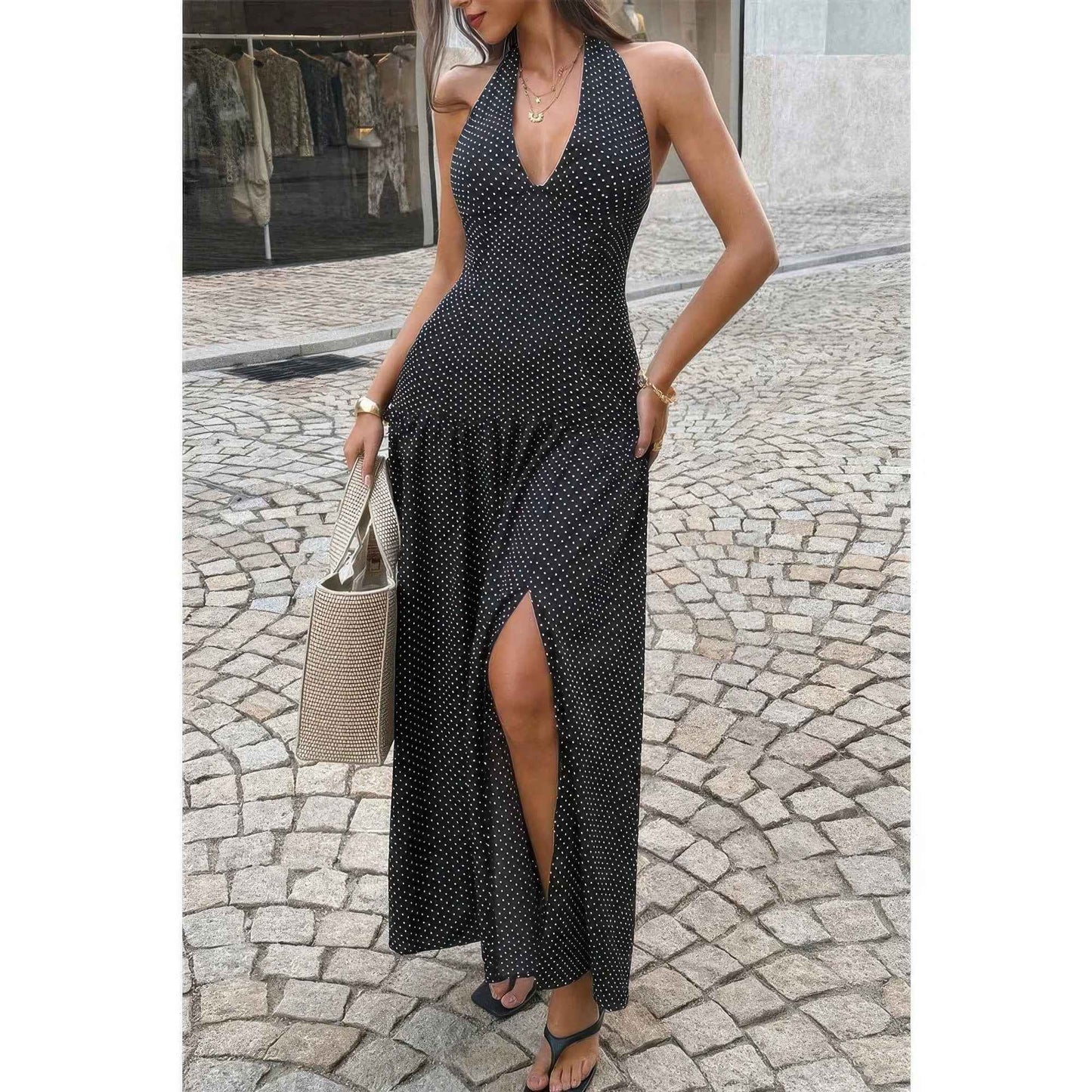 Polka Dot Vintage Halter Neck Maxi Dress