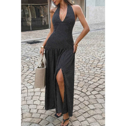 Polka Dot Vintage Halter Neck Maxi Dress
