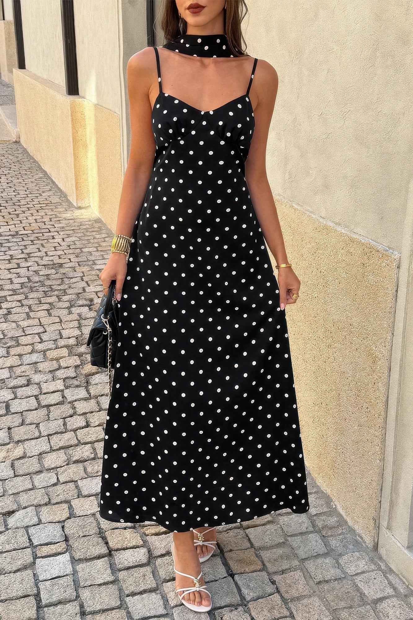 Sleeveless Bodycon Polka Dot Slip Dress