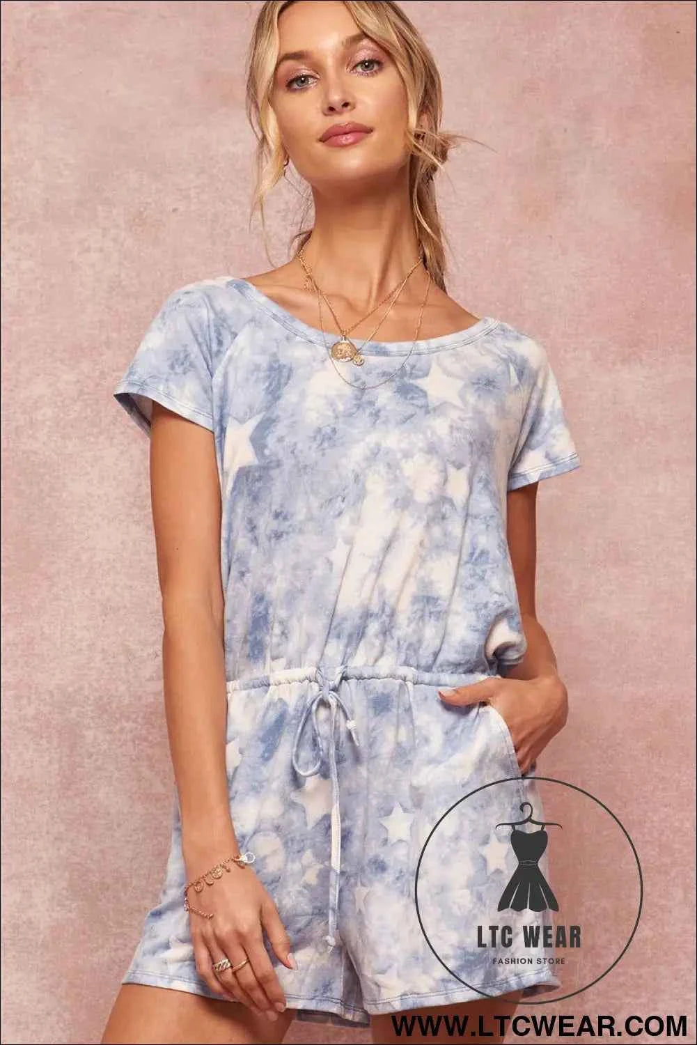 A Star-pattern Tie-dye Knit Romper