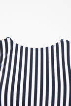 Black Stripe Plus Size Knot Cutout Ruffle Sleeve and High Waist Swimsuit Set