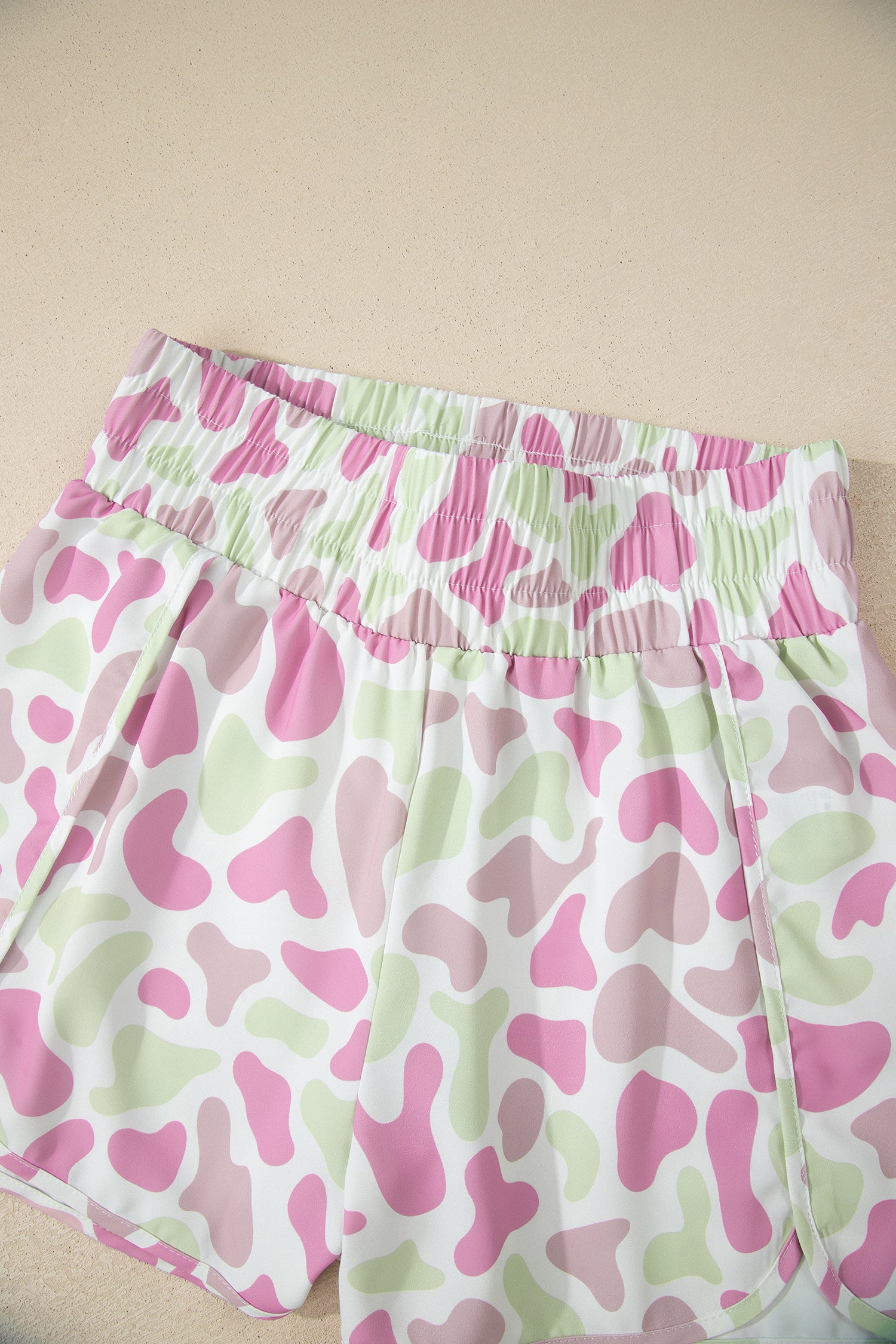 Multicolour Camouflage Print Shirred High Waist Athleisure Shorts
