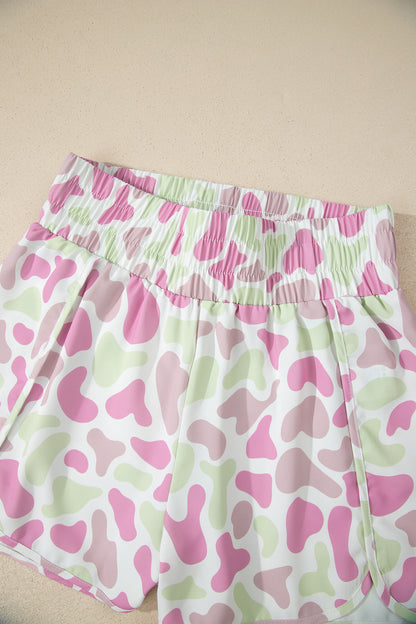 Multicolour Camouflage Print Shirred High Waist Athleisure Shorts