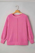 Bonbon Twist Ribbed Exposed Seam Detail Plus Size Top