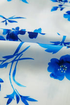Blue Floral Long Sleeve Lace-up V Neck Blouse