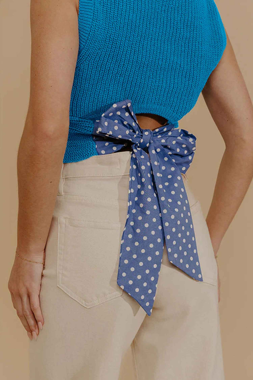 Myosotis Slim Knit Polka Dot Knot Back Cropped Sweater Tank