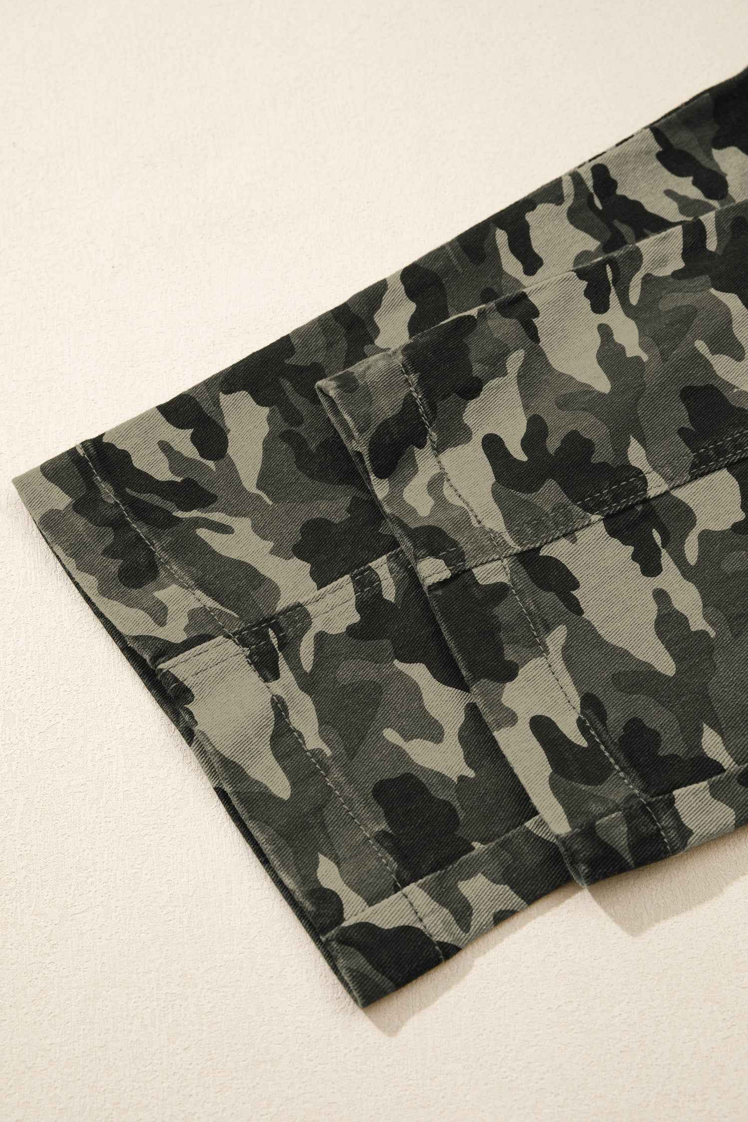Green Camouflage Print Multi Pocketed Womens Denim Pants
