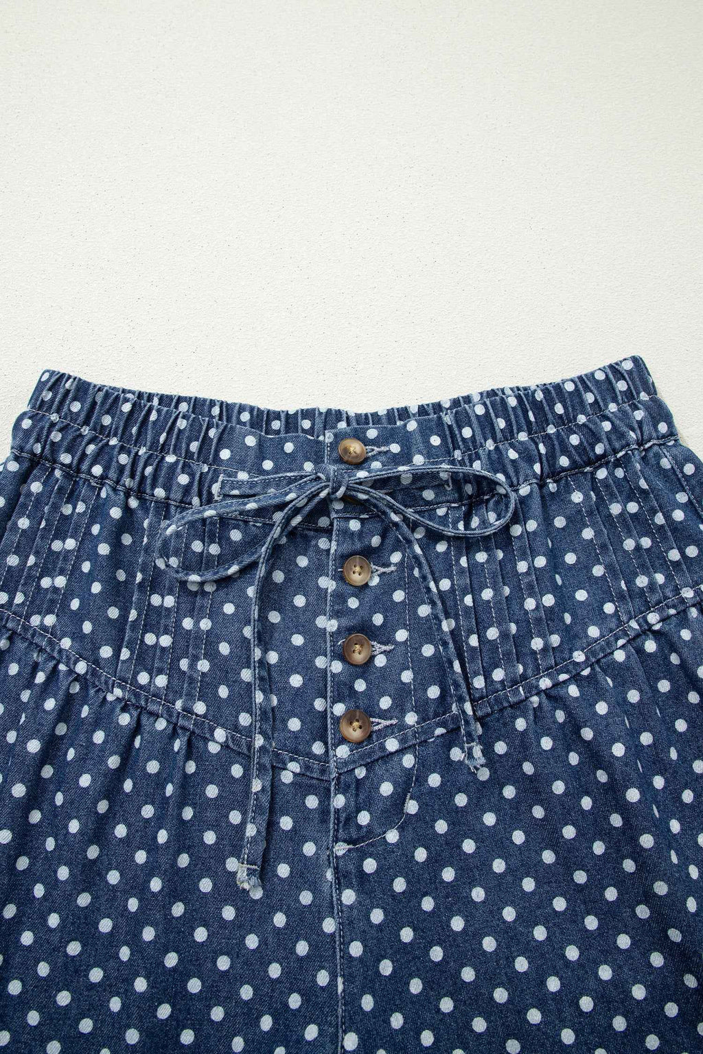 Sky Blue Polka Dot Print Button Pleated Detail Wide Leg Jeans