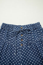 Sky Blue Polka Dot Print Button Pleated Detail Wide Leg Jeans
