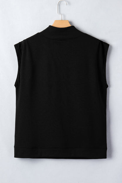 Yellow Solid Color High Neck Cap Sleeve Loose Top
