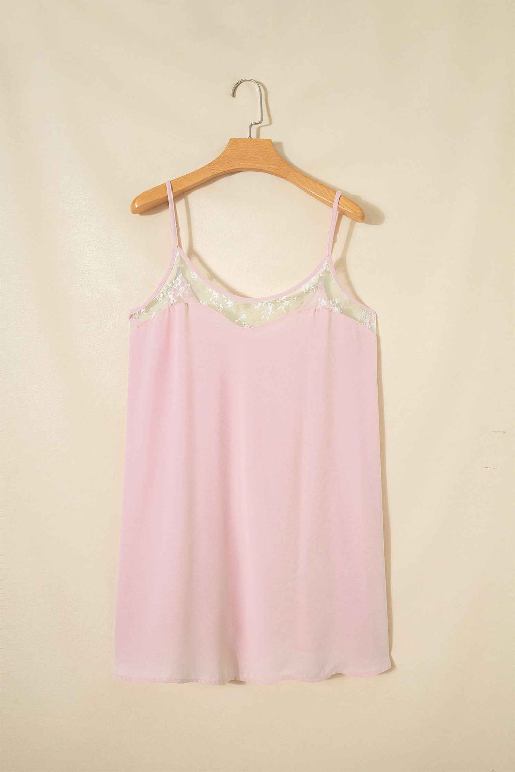 Light Pink Sheer Lace Patchwork Camisole Nightgown Dress