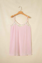 Light Pink Sheer Lace Patchwork Camisole Nightgown Dress