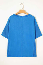 Blue Mineral Wash Star Mesh Patchwork Oversize Tee
