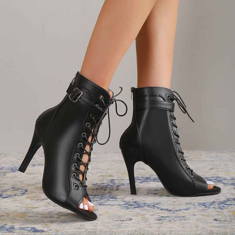 Fish Mouth Heels Strappy Ankle Buckle Comfort