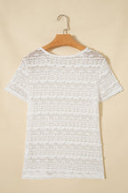 White Sheer Lace Short Sleeve Top