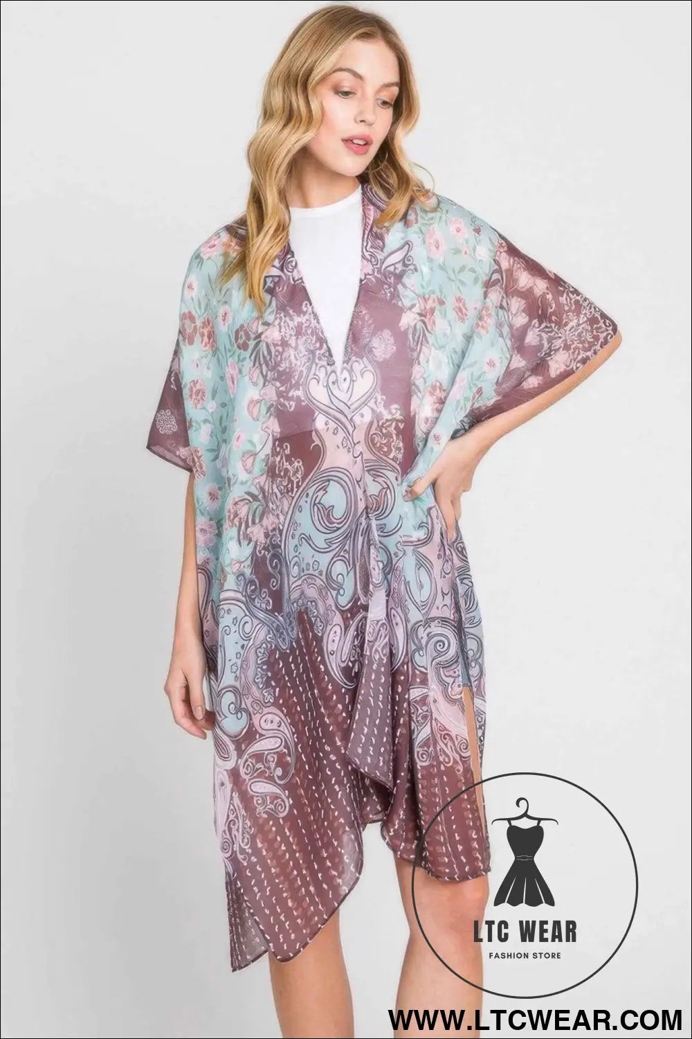 Abstract Paisley Flower Print Kimono