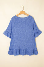 Dusk Blue Ruffle Hem Plus Size Flowy Blouse