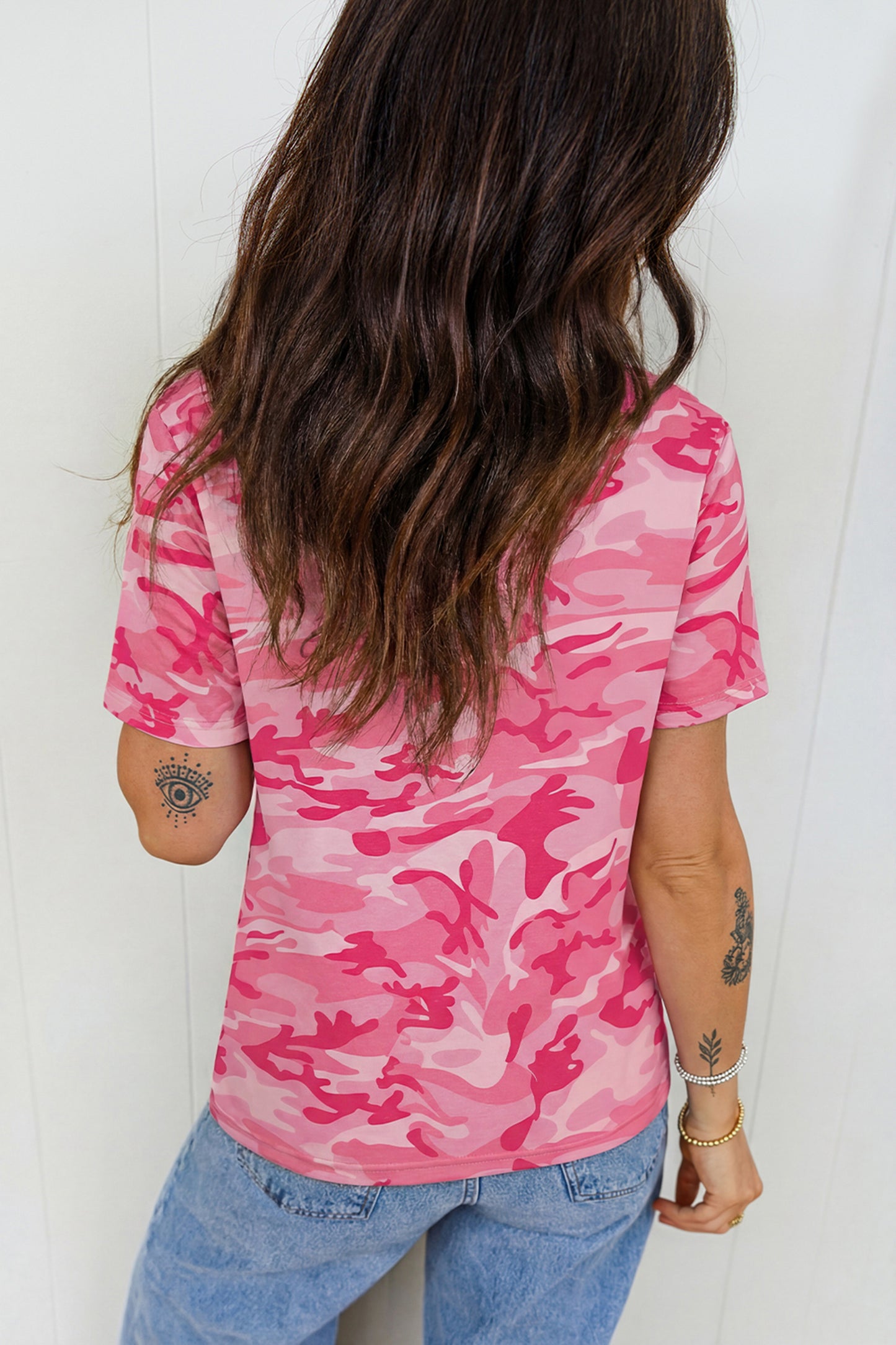Green Camo Print Crew Neck Short Sleeve Tee