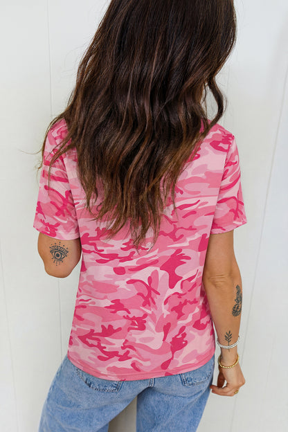 Green Camo Print Crew Neck Short Sleeve Tee