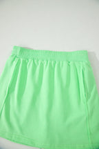 Green Slim Tank Top Elastic Waist Mini Skort 2pcs Outfit