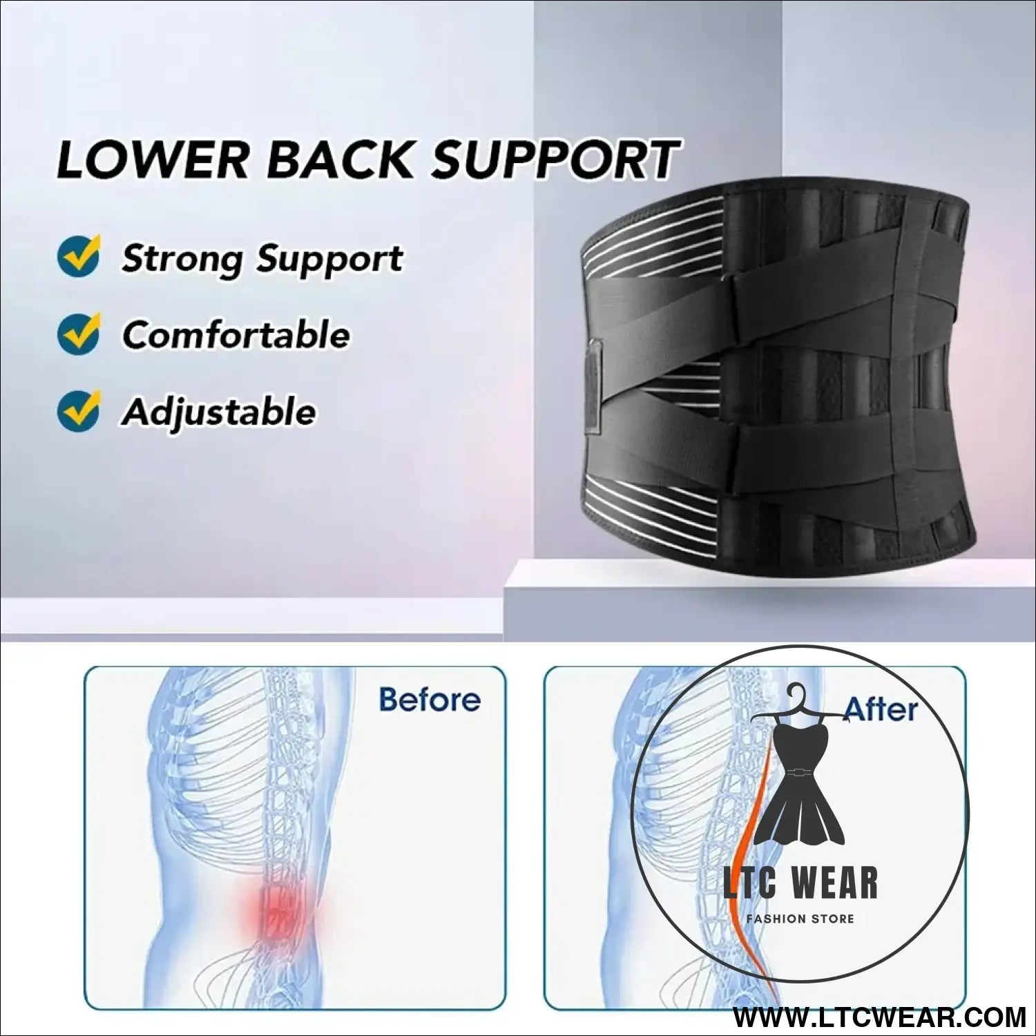 Adjustable Lumbar Support Belt for Back Pain Relief - L.T.C Wear Online Fashion Store