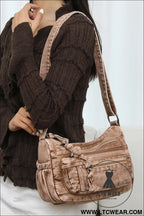 Adjustable strap denim crossbody bag