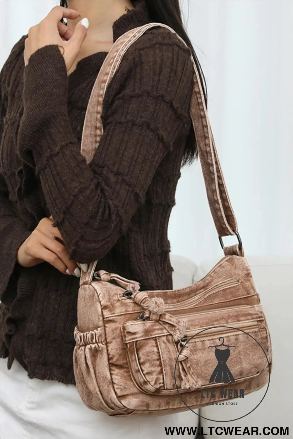 Adjustable strap denim crossbody bag