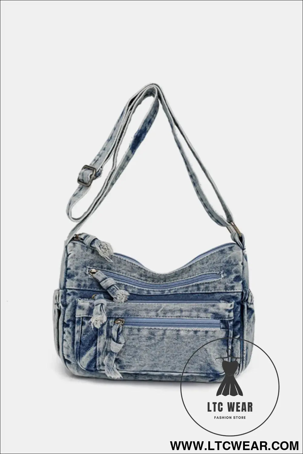 Adjustable strap denim crossbody bag