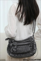 Adjustable strap denim crossbody bag